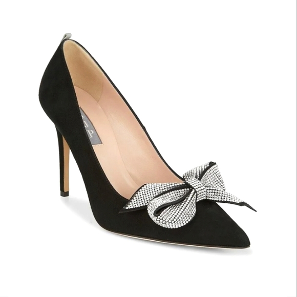 NIB$545 SJP by Sarah Jessica Parker Crystal-Embellished Bow Suede Pumps 38.5 8 - Picture 4 of 15